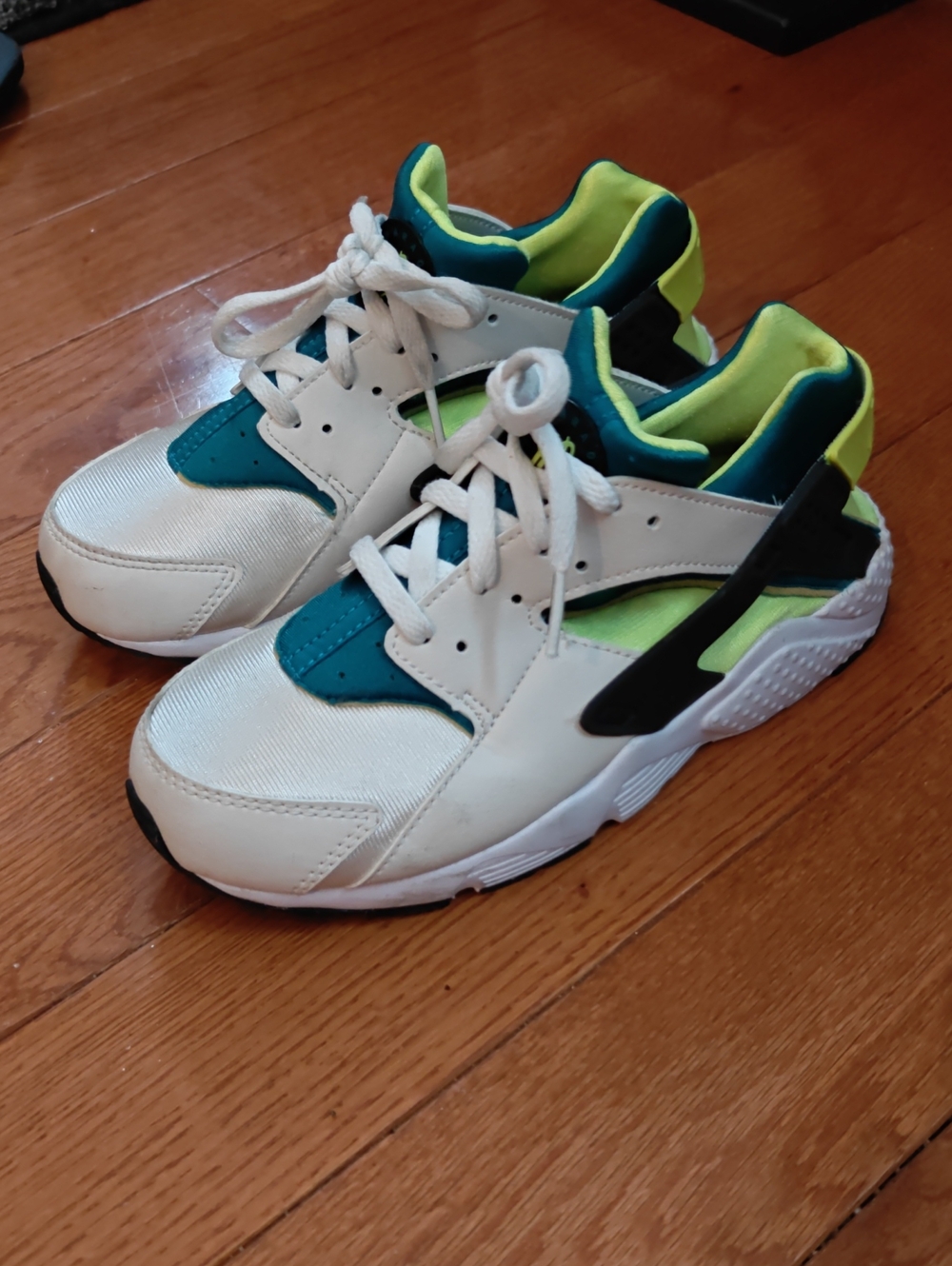 Nike Kids White Sneakers with Teal and Neon Yellow Accents